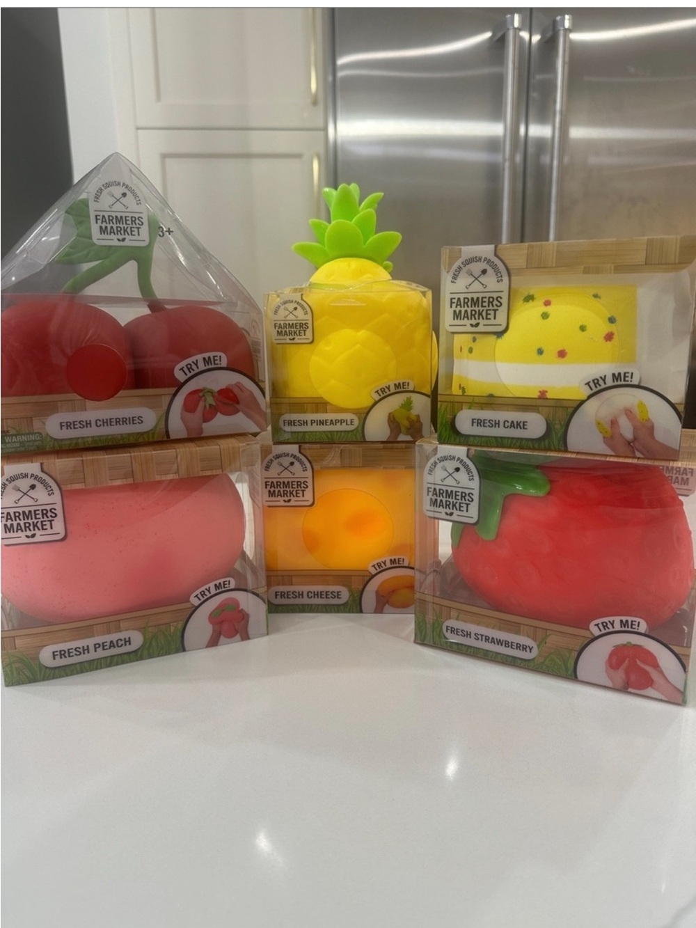 Set of 6 Sunny Days Squeezy Cake Cherries pineapple Cheese Strawberry Peach NEW